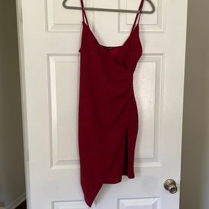 Sparkly Red Cocktail Dress with spaghetti straps.